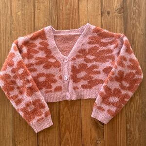 Kids pink & brown cropped cardigan